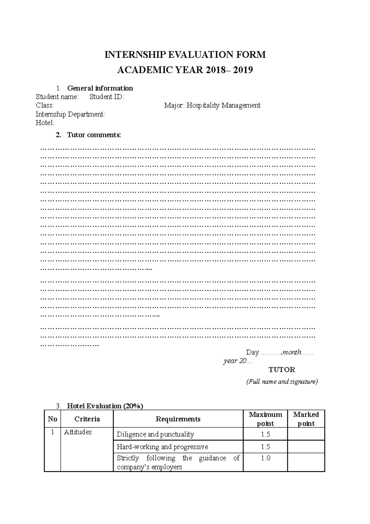 Internship Evaluation FORM - INTERNSHIP EVALUATION FORM ACADEMIC YEAR ...