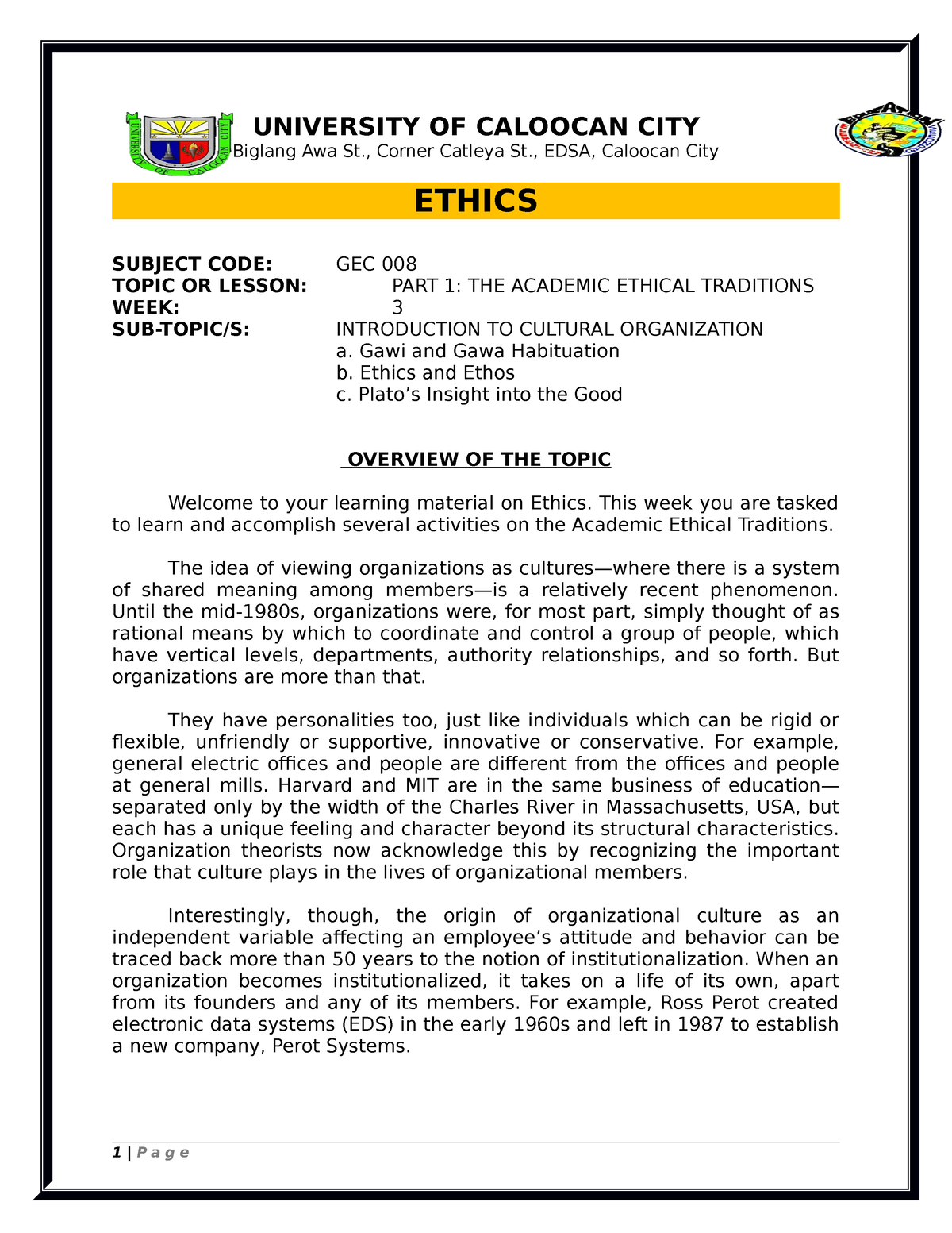 GEC 008 Ethics Module 2 1 Gawi And Gawa - UNIVERSITY OF CALOOCAN CITY ...