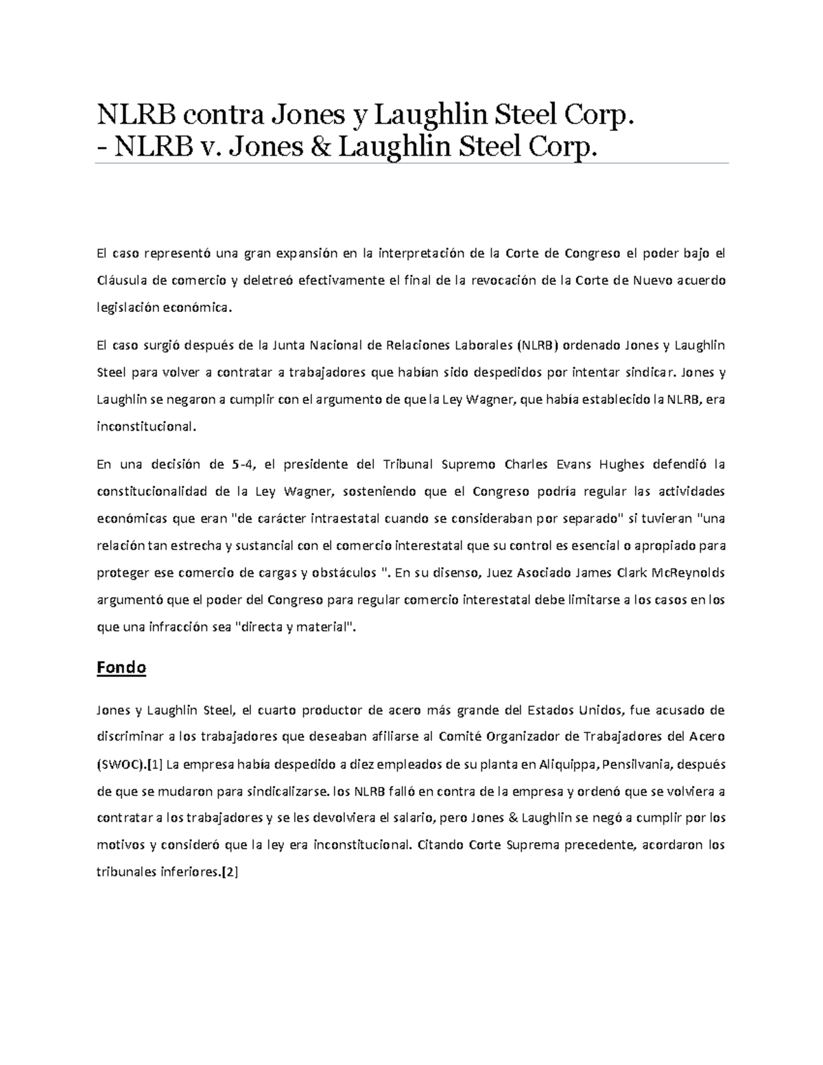 NLRB v. Jones & Laughlin Steel Corp NLRB contra Jones y Laughlin