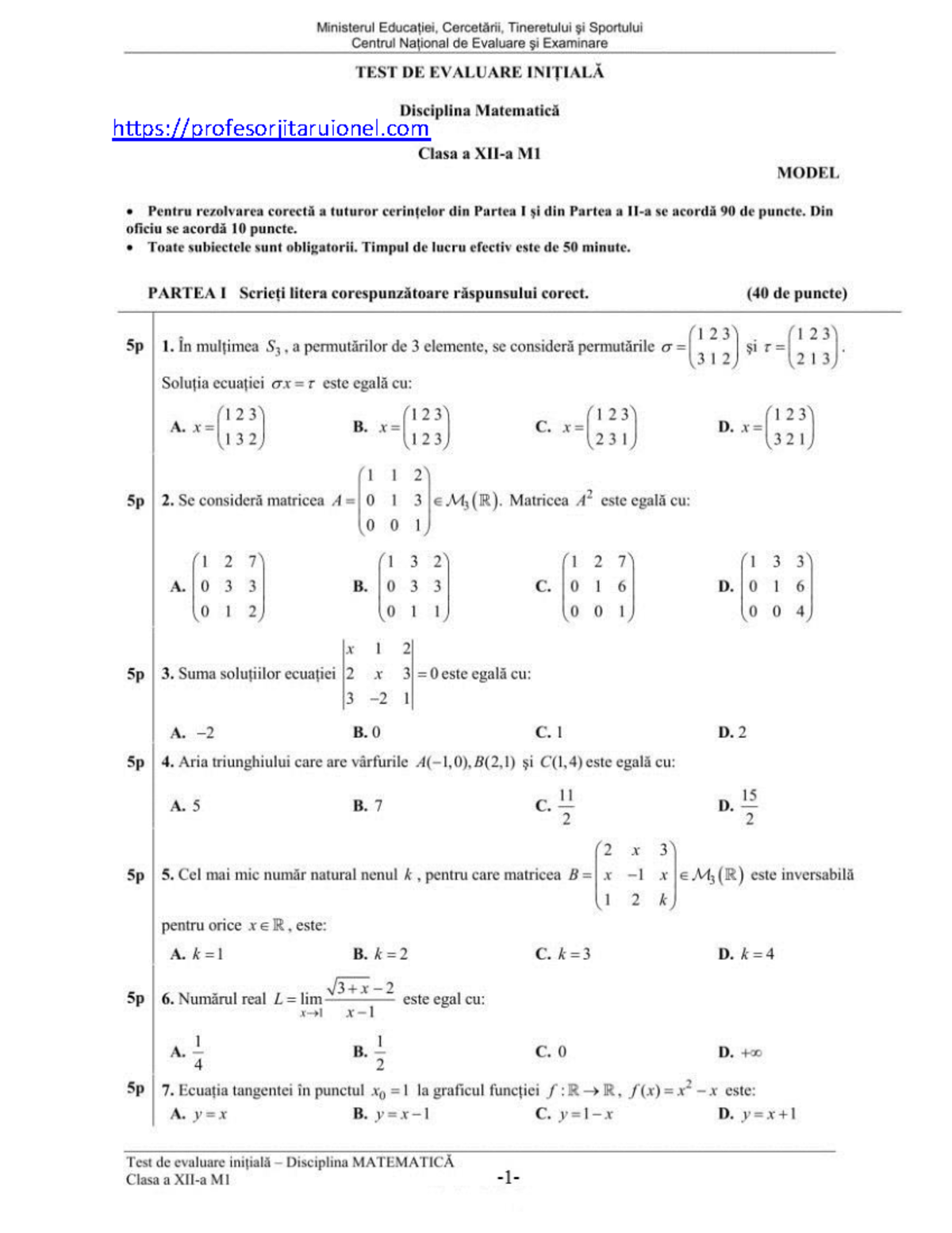 Test initial mate M1 cls a 12 a 1 - Matematici speciale ...