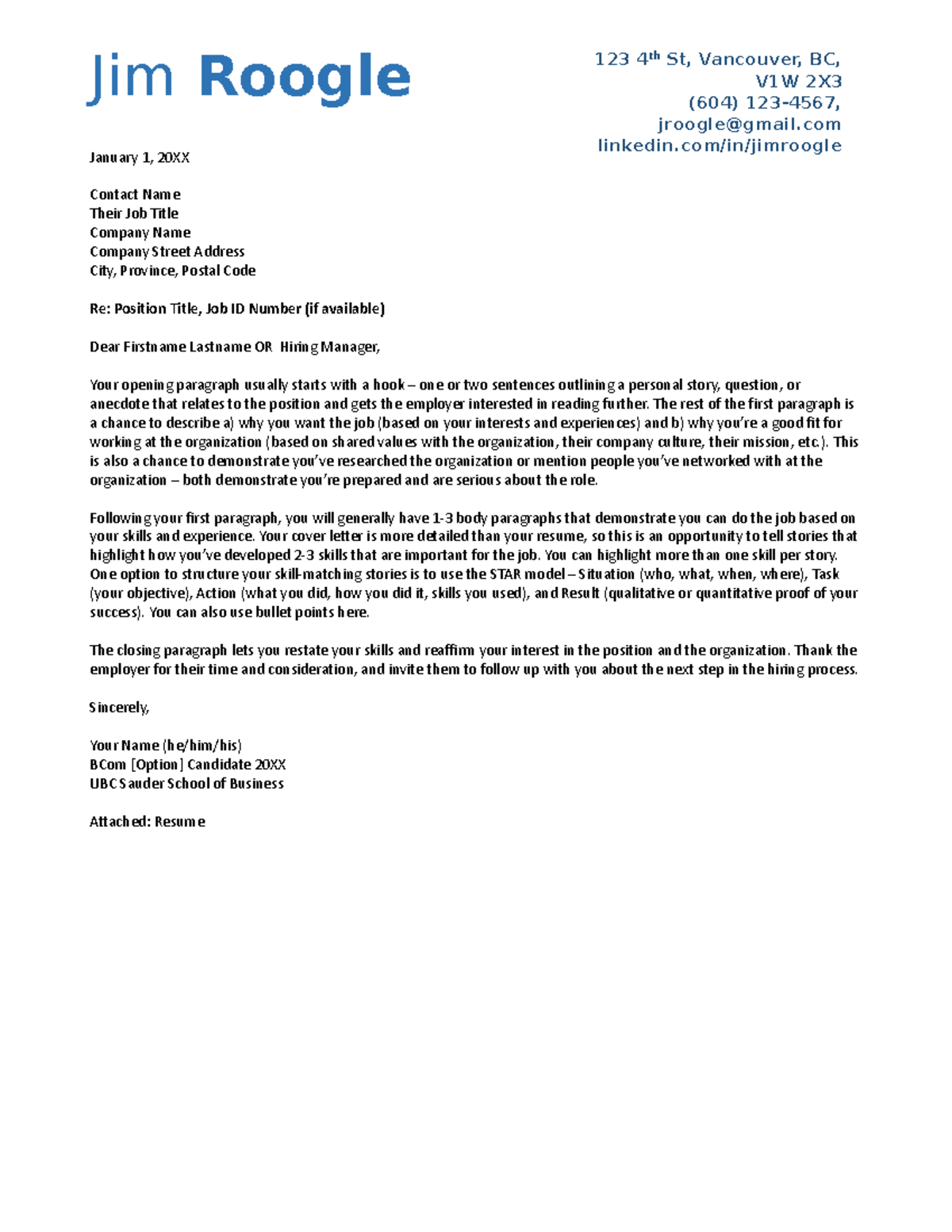 Cover Letter Template Download - Jim Roogle January 1, 20XX Contact ...