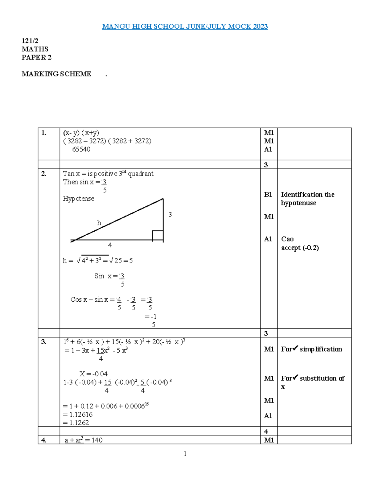 Math pp2 ms - Fbfghfjf - MANGU HIGH SCHOOL JUNE/JULY MOCK 2023 121 ...