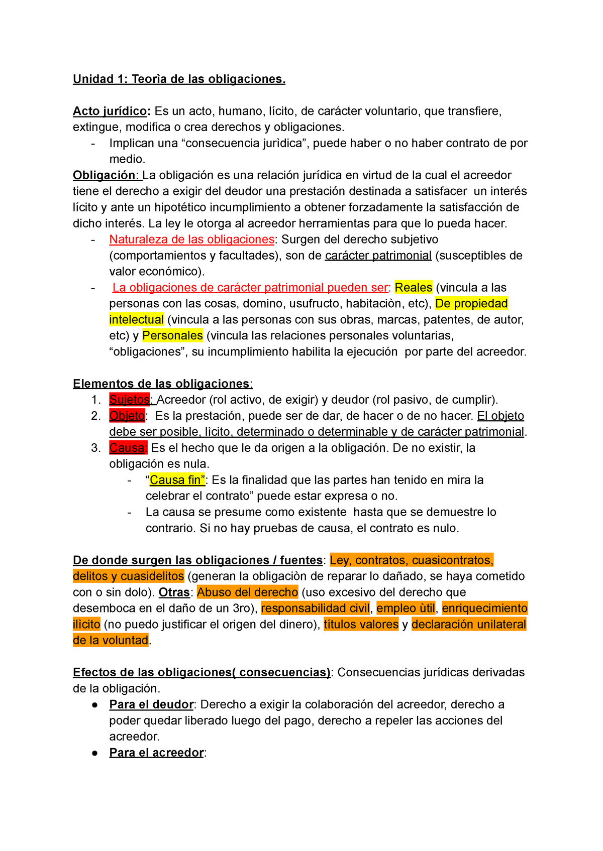 Primer Parcial Obligaciones Y Contratos - Unidad 1: Teorìa De Las ...