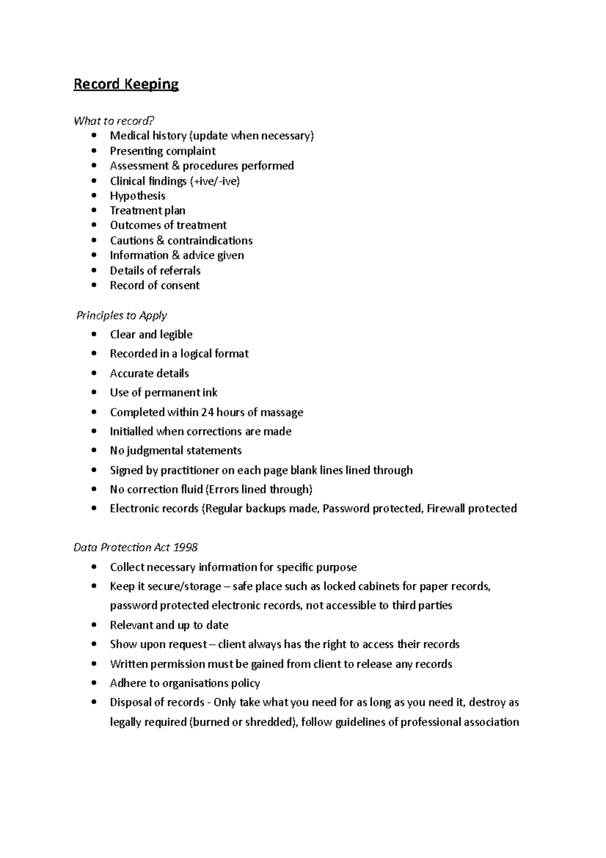 Record Keeping Record Keeping What to record? Medical history (update when necessary) Studocu