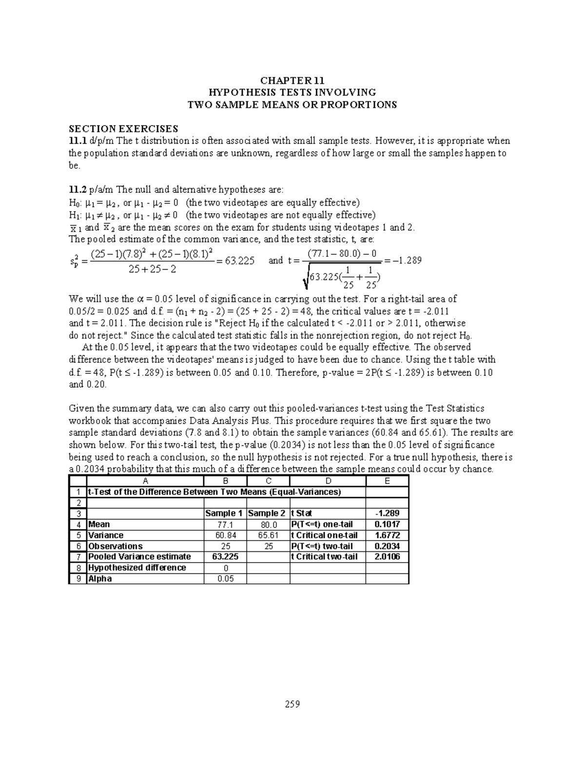 Ch11Solutions - Homework Solutions Ch.11 - CHAPTER 11 HYPOTHESIS TESTS ...