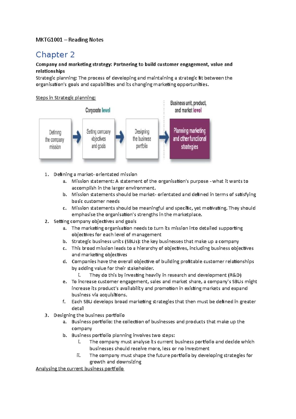 MKTG1001 - Reading Summaries - MKTG1001 – Reading Notes Chapter 2 ...