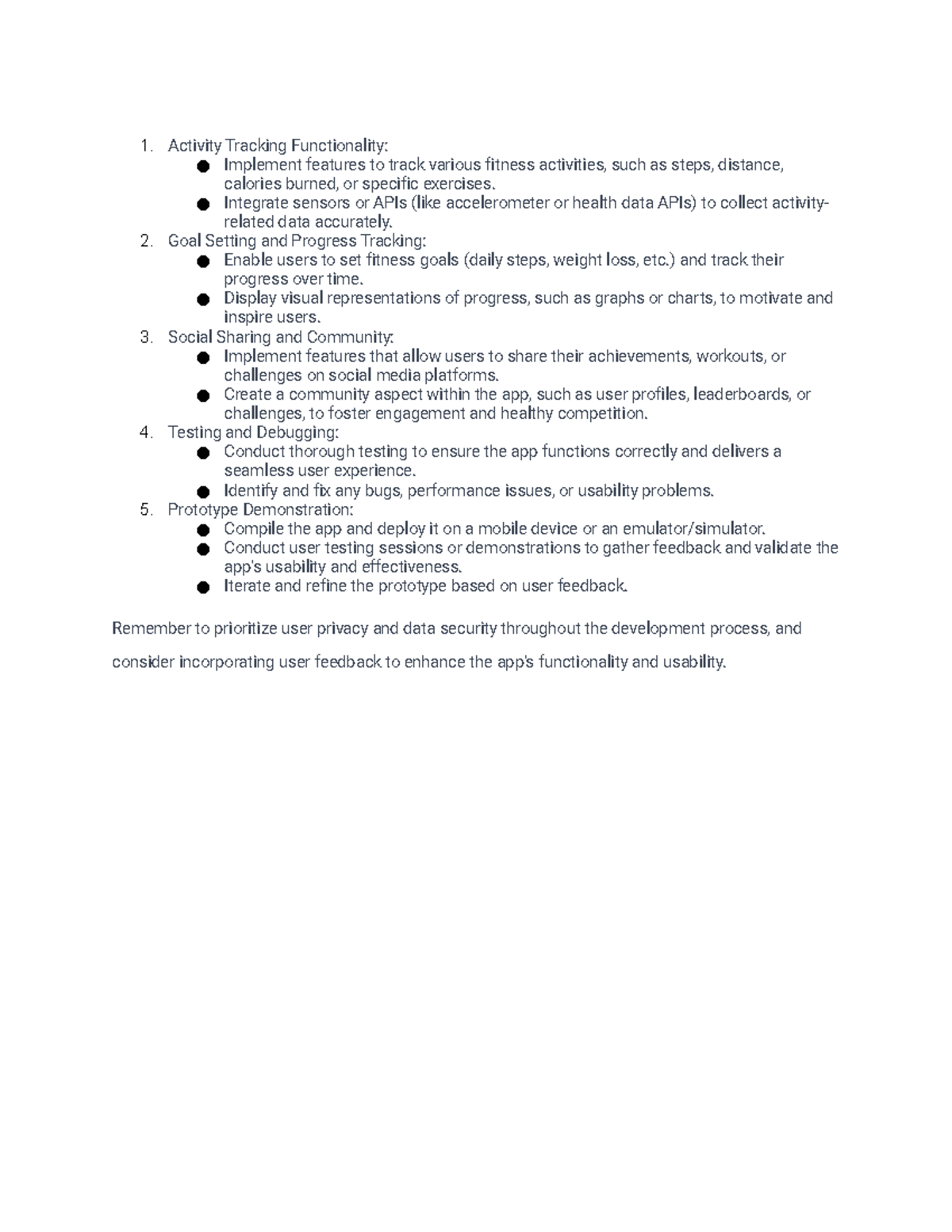 Untitled document - Activity Tracking Functionality: Implement features ...