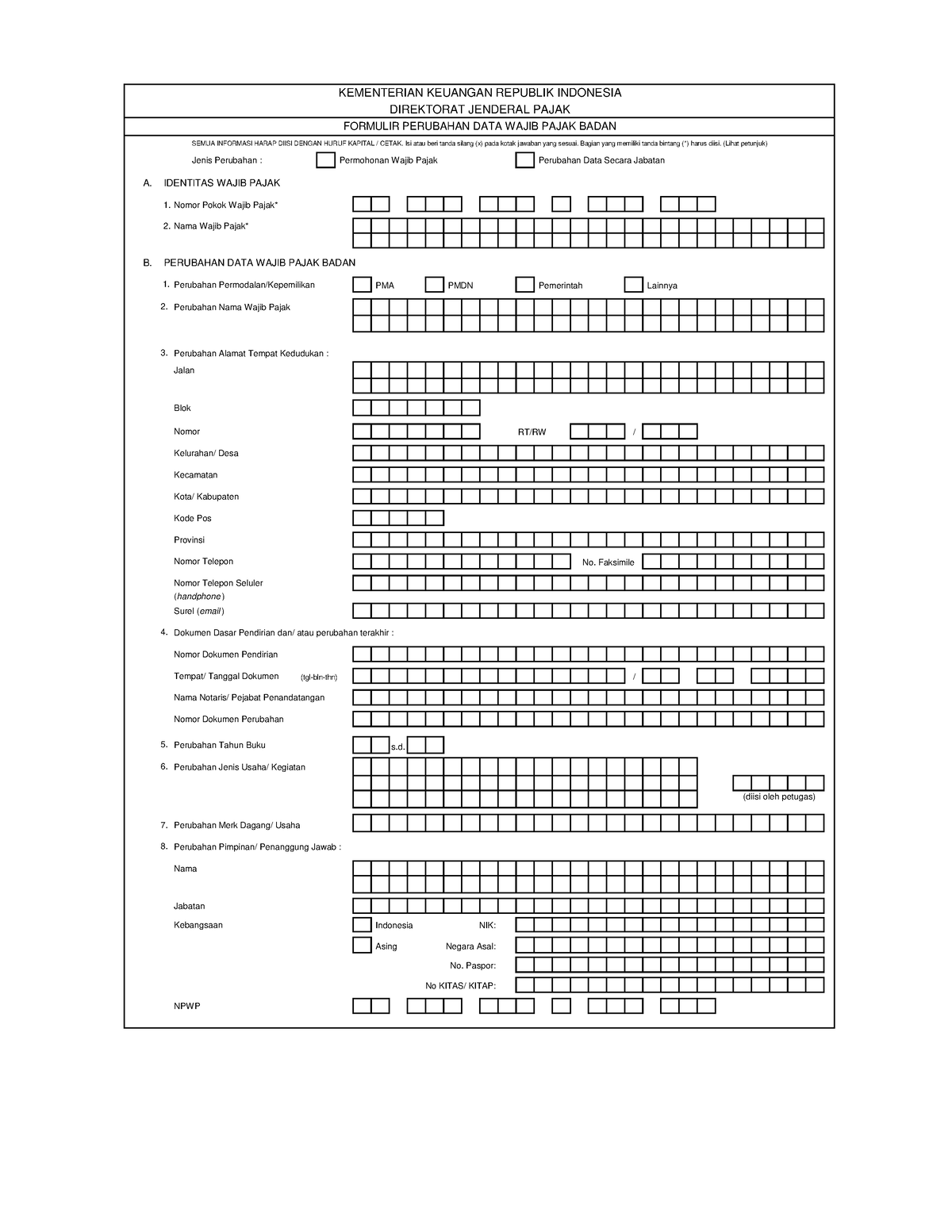 5. Formulir Perubahan Data Badan - Jenis Perubahan : Permohonan Wajib ...