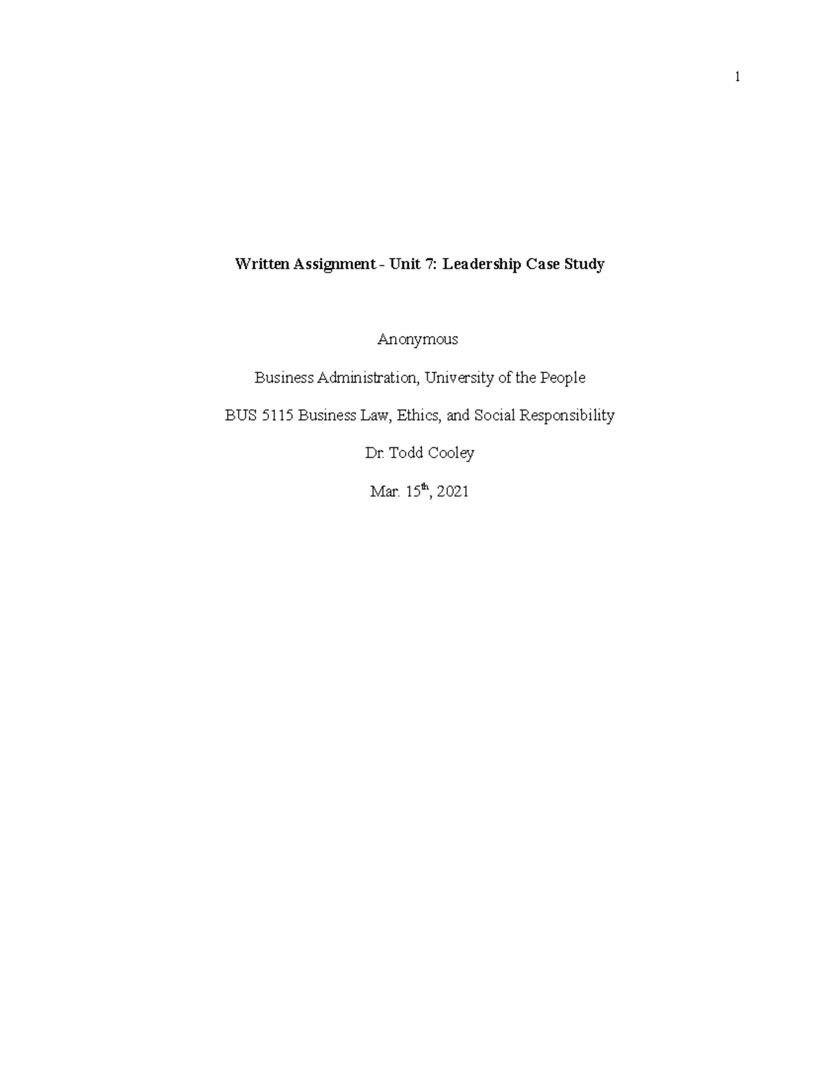 WA Unit 7 - Written Assignment Unit 7 - Written Assignment - Unit 7 ...