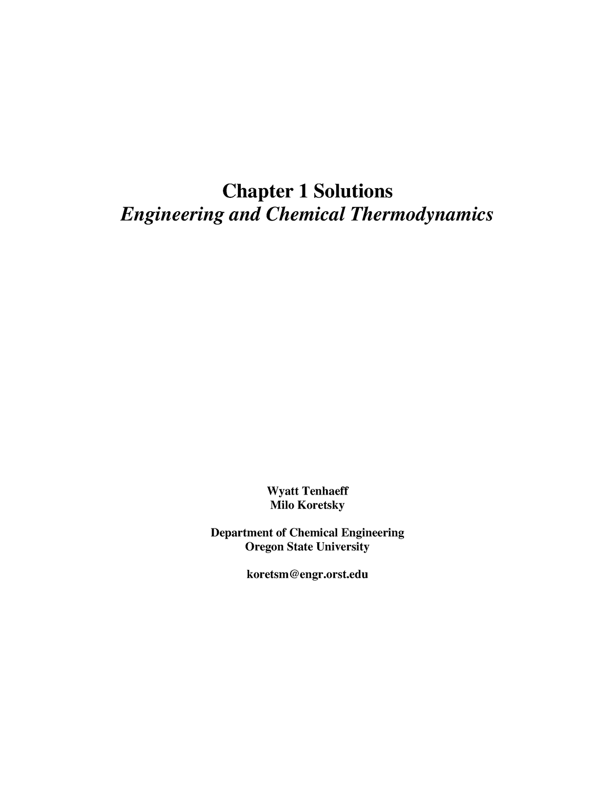 Koretsky solutions - Chapter 1 Solutions Engineering and Chemical ...