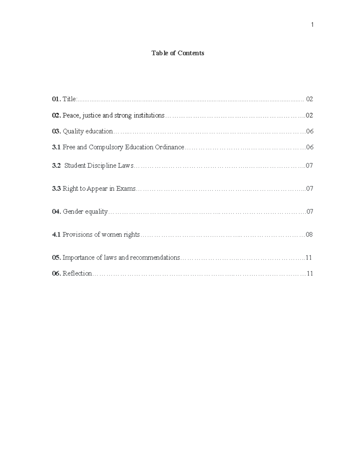 Aapi Maria Assignment - Human rights laws - Table of Contents 02. Peace ...