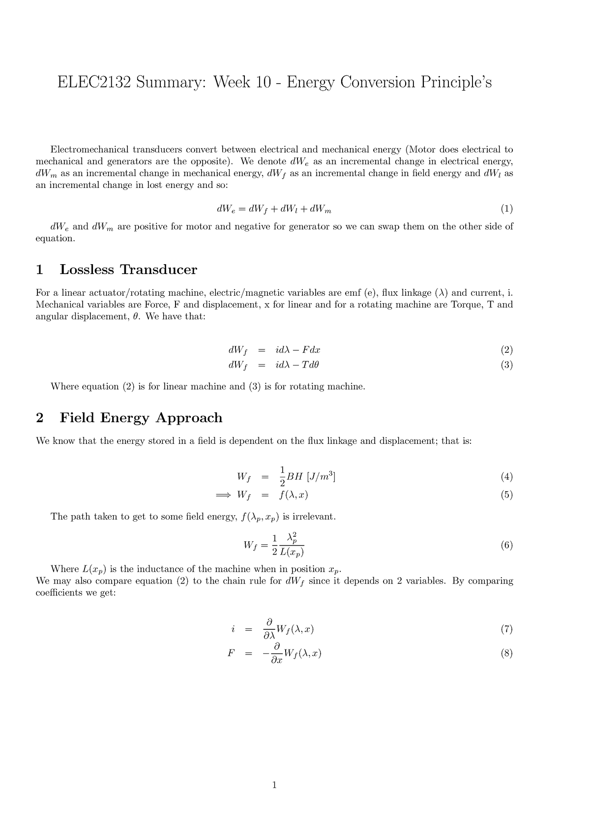 Week 10 - Lecture Notes 10 - ELEC2132 Summary: Week 10 - Energy ...