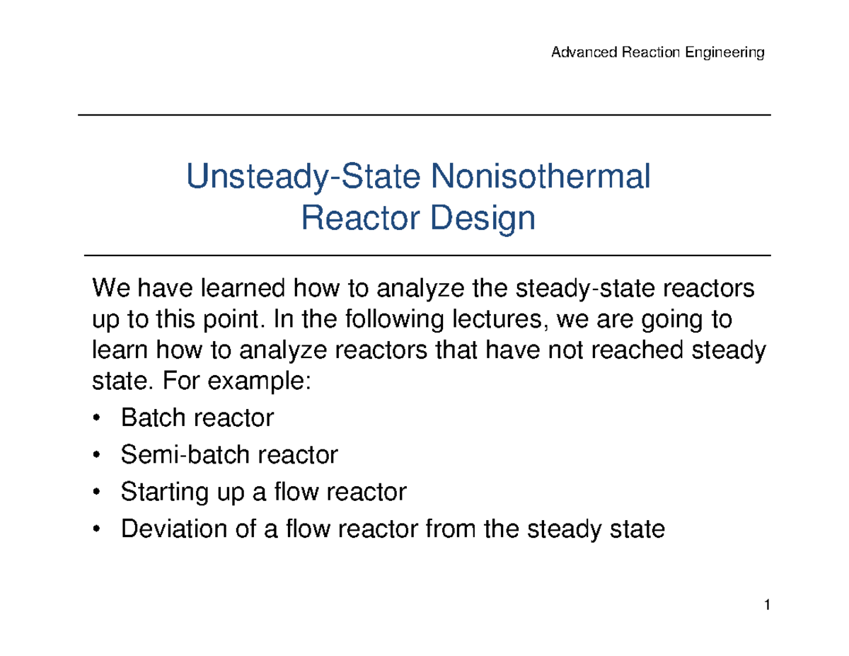 Unsteady-State Nonisothermal Reactor Design - Unsteady-State ...