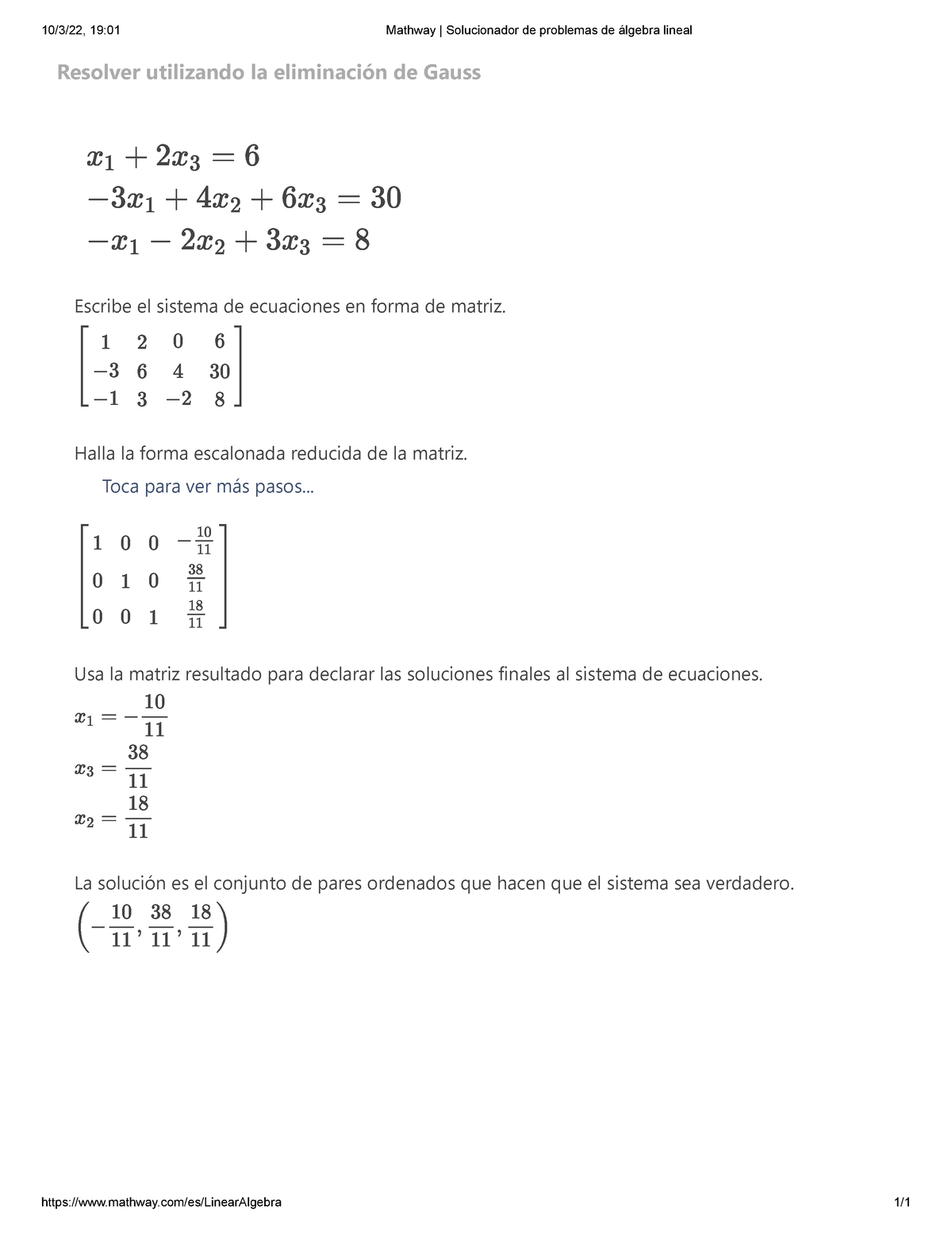 Ejercicio De Algebra Lineal 3x3 - 10/3/22, 19:01 Mathway | Solucionador ...