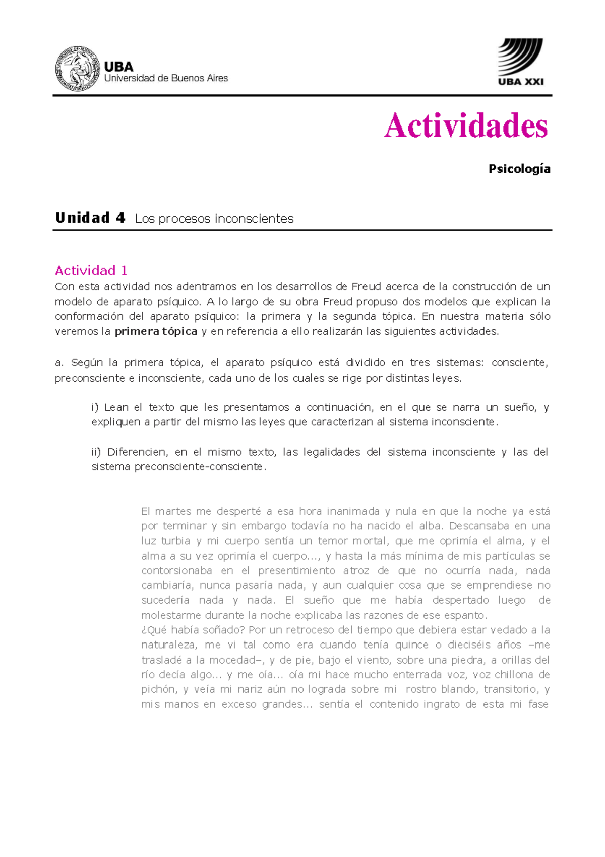 Actividades U4 - Actividades PsicologÌa Unidad 4 Los procesos ...