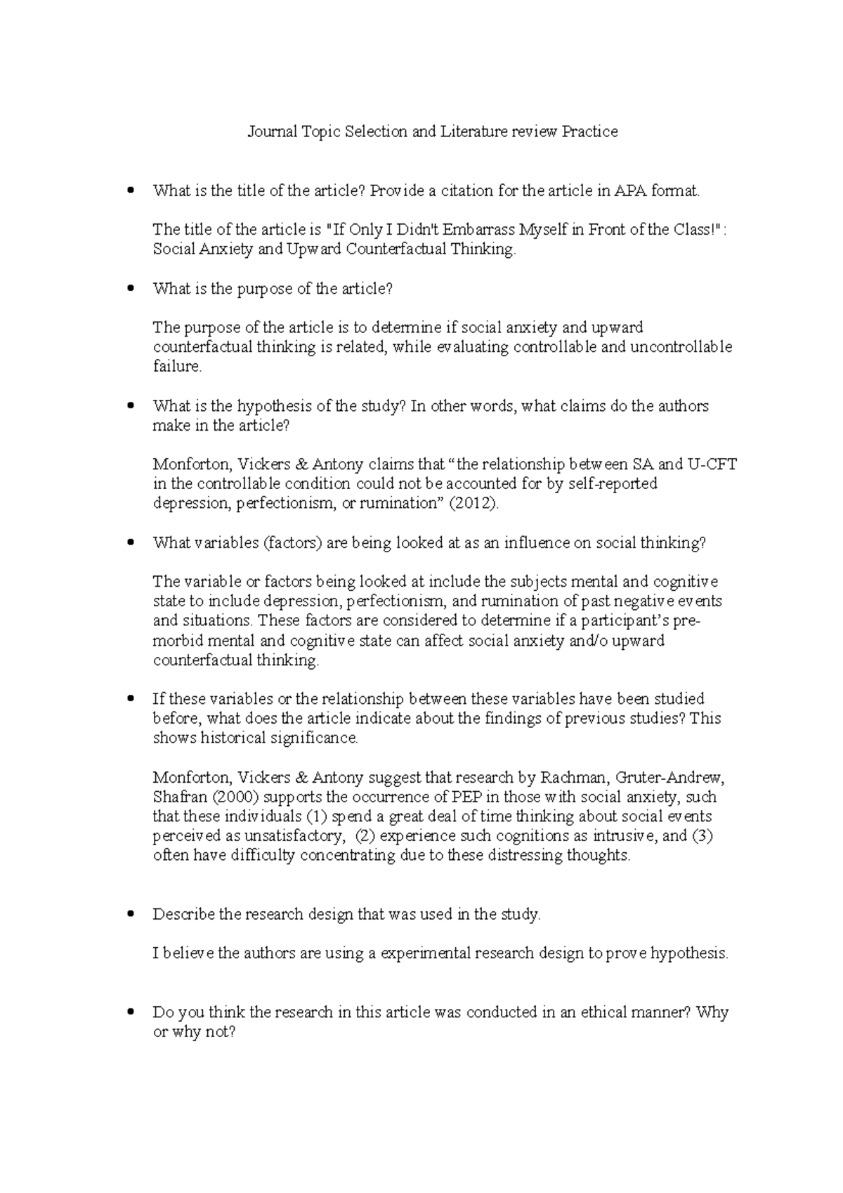 Journal Topic Selection And Literature Review Practice - The Title Of ...