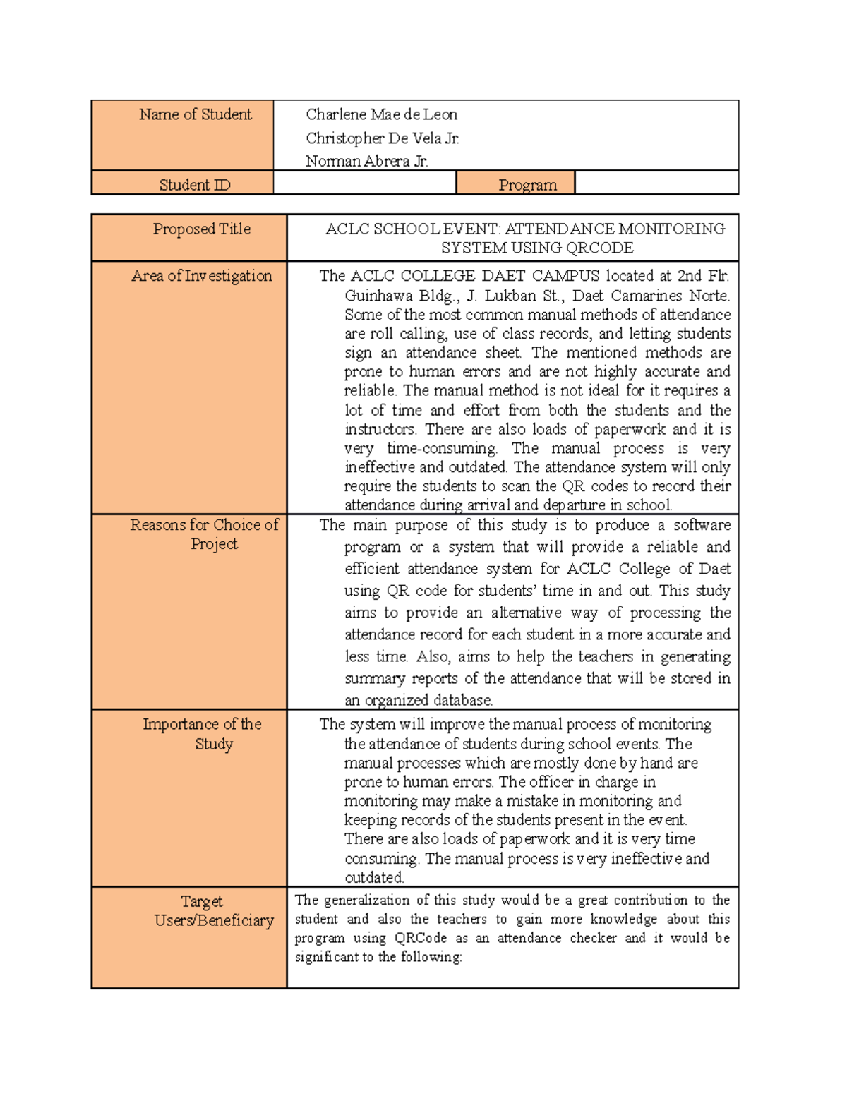 Qrcode Attendance System - Name of Student Charlene Mae de Leon ...