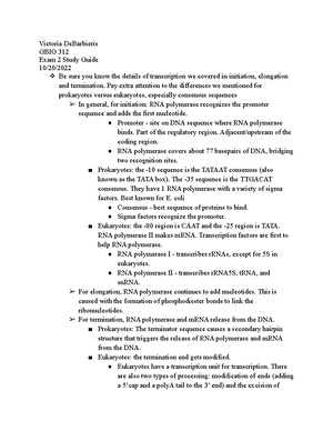 GBIO 312 Exam 1 Study Guide - Victoria DeBarbieris GBIO 312 Exam 1 ...