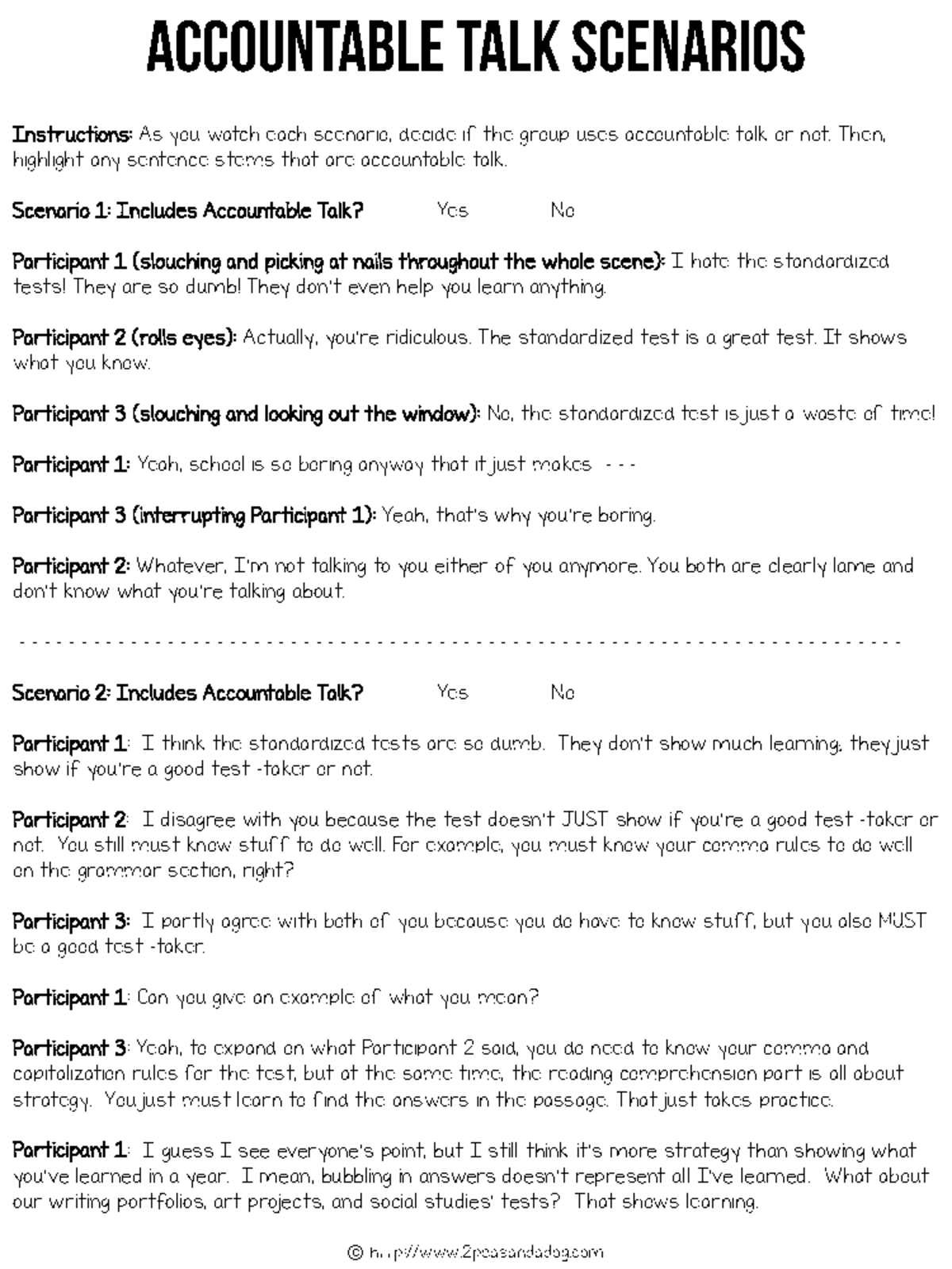 Accountable Talk Scenario - Instructions: As you watch each scenario ...