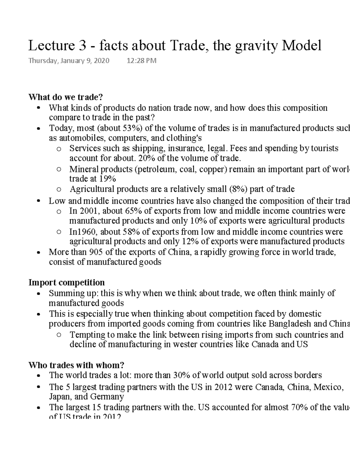 Lecture 3 - facts about Trade, the gravity Model - Warning: TT ...