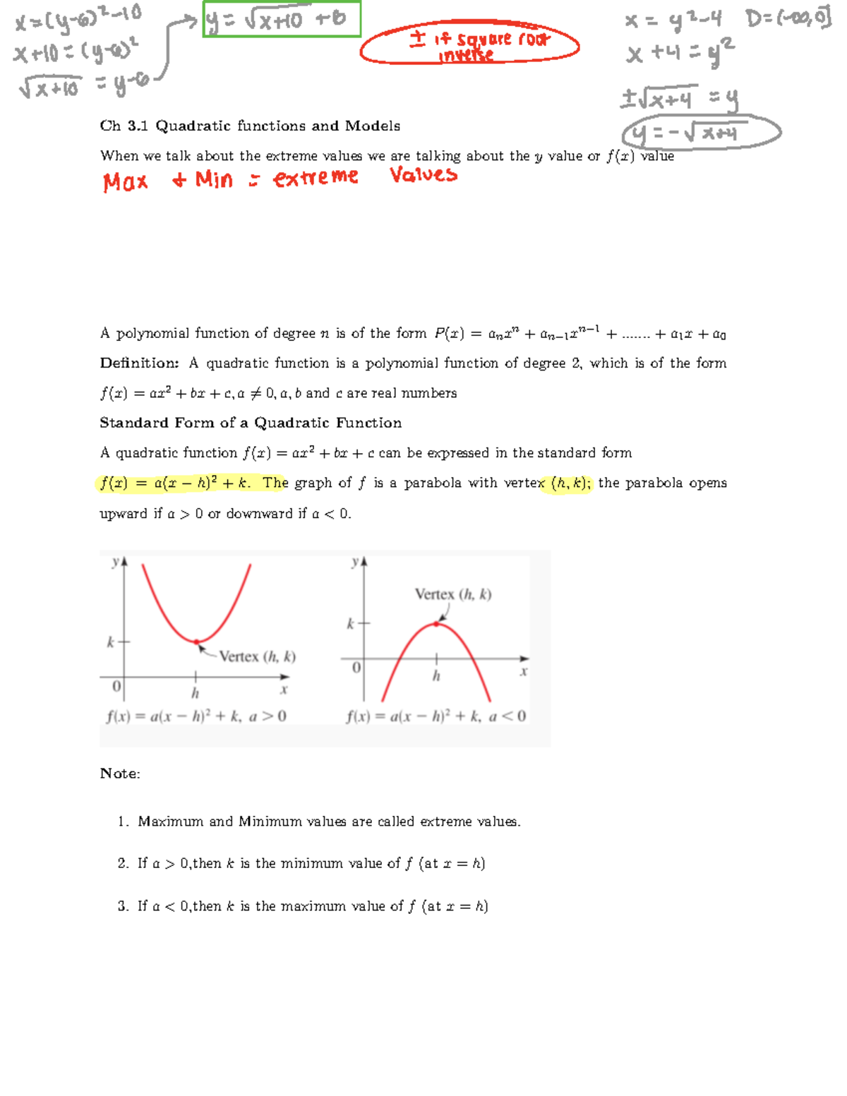 3.1 Quadratic Functions and Models Precalc PART 1 - Ch 3 Quadratic ...