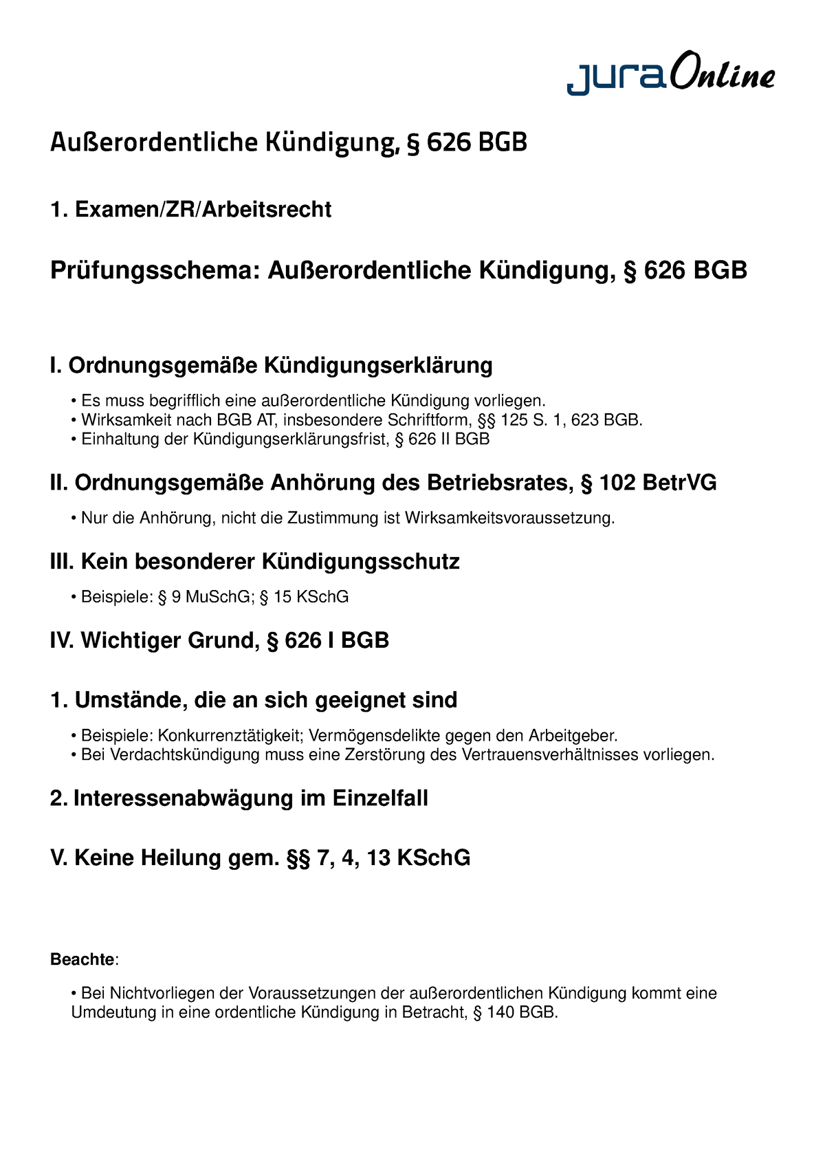 10. Schema - Außerordentliche Kündigung - Außerordentliche Kündigung ...