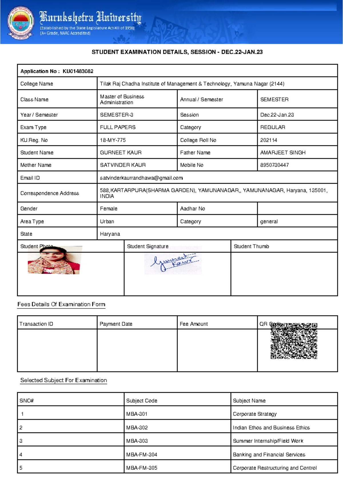 Student Exam Submission Form Session Dec - STUDENT EXAMINATION DETAILS ...