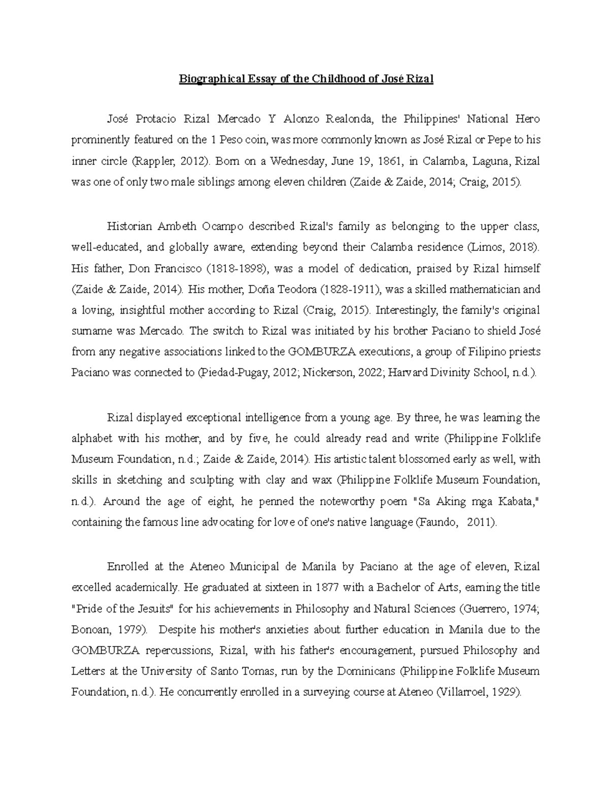 biographical essay about rizal