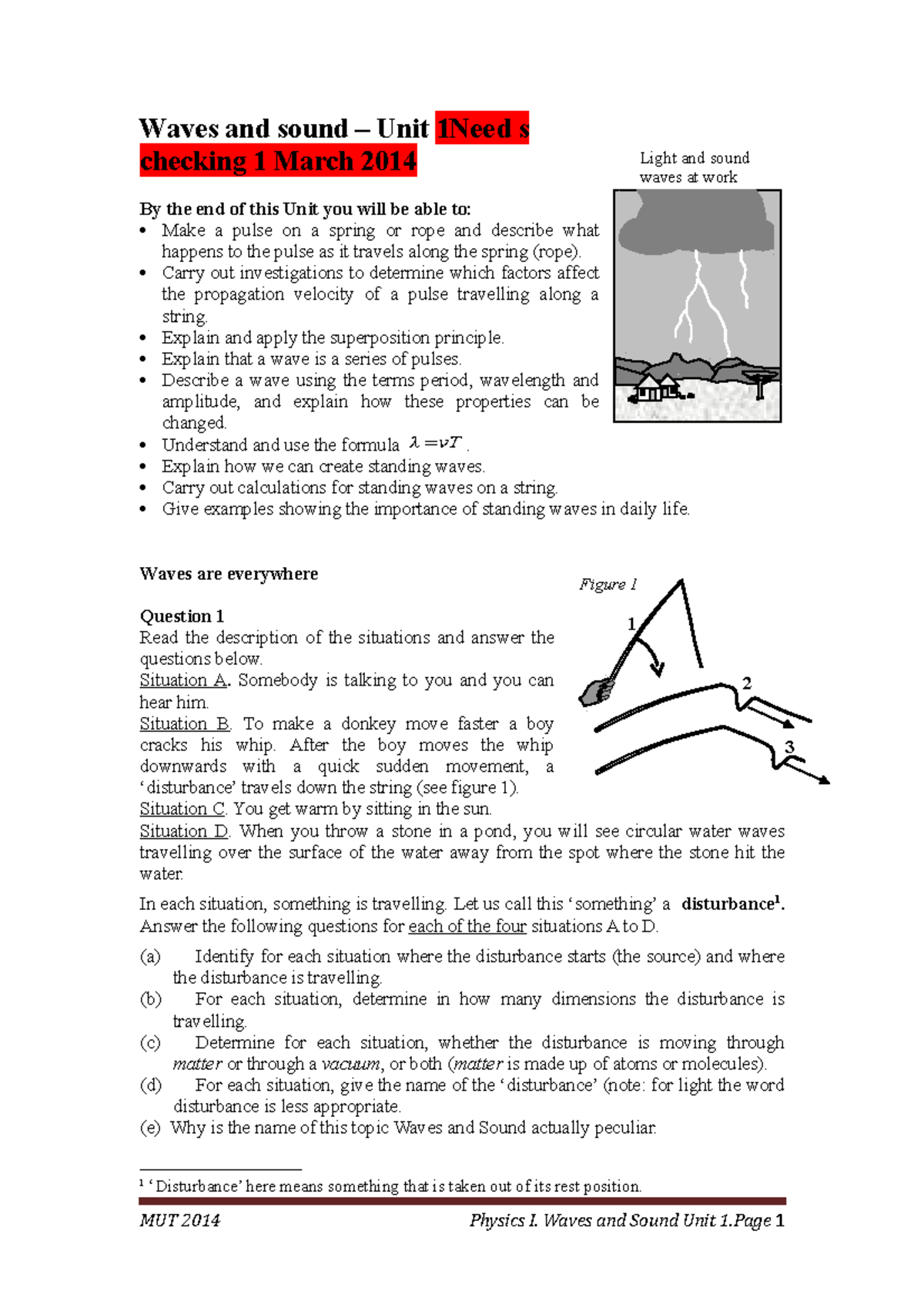 L3 Waves and sound Unit 1 Waves and sound Unit 1Need s checking 1