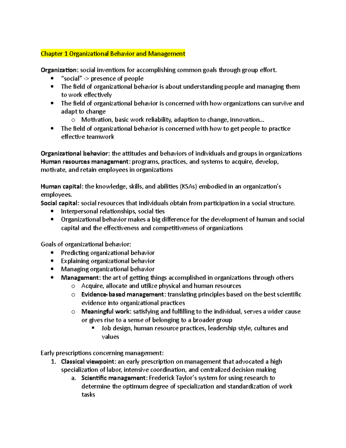OB Textbook Words and Notes - Chapter 1 Organizational Behavior and ...