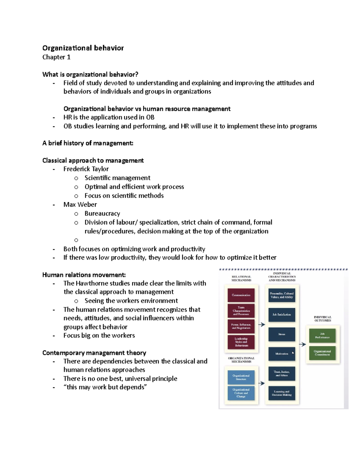 OB Chapter One Textbook Notes+ Definitions - Organizational Behavior ...