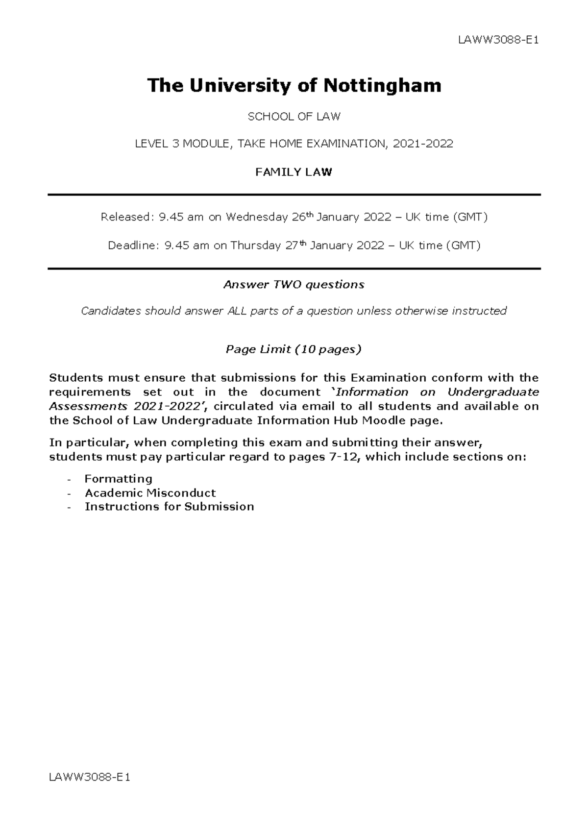 LAWW3088E122 Exam Paper LAWW3088E The University of Nottingham