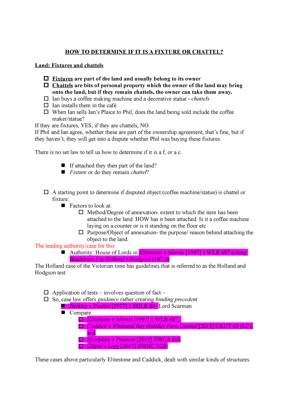 land law fixtures and chattels essay