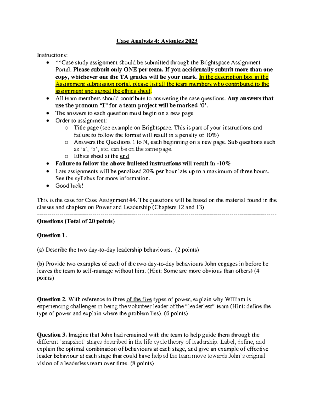 Case Analysis 4 FALL 2023 Questions Avionics Case Analysis 4