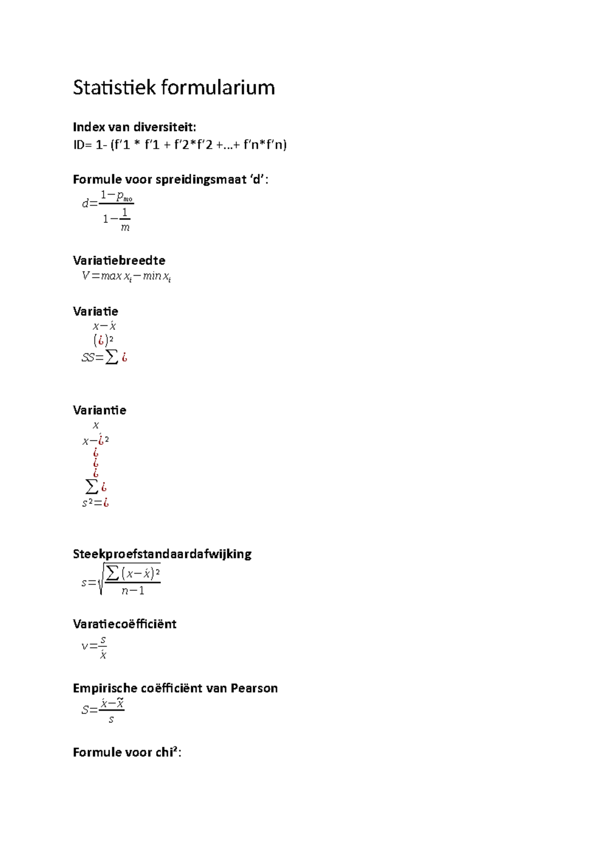 Statistiek formularium - Statistiek formularium Index van diversiteit ...
