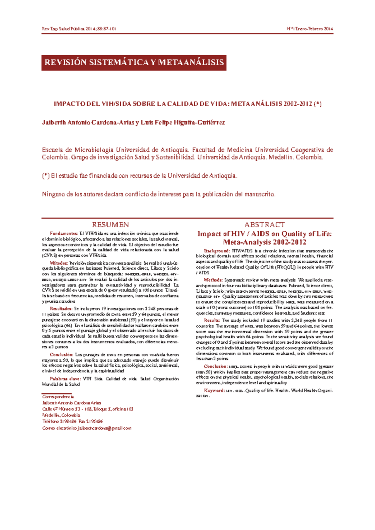 2 VIH - RESUMEN Fundamentos: El VIH/Sida es una infección crónica que ...