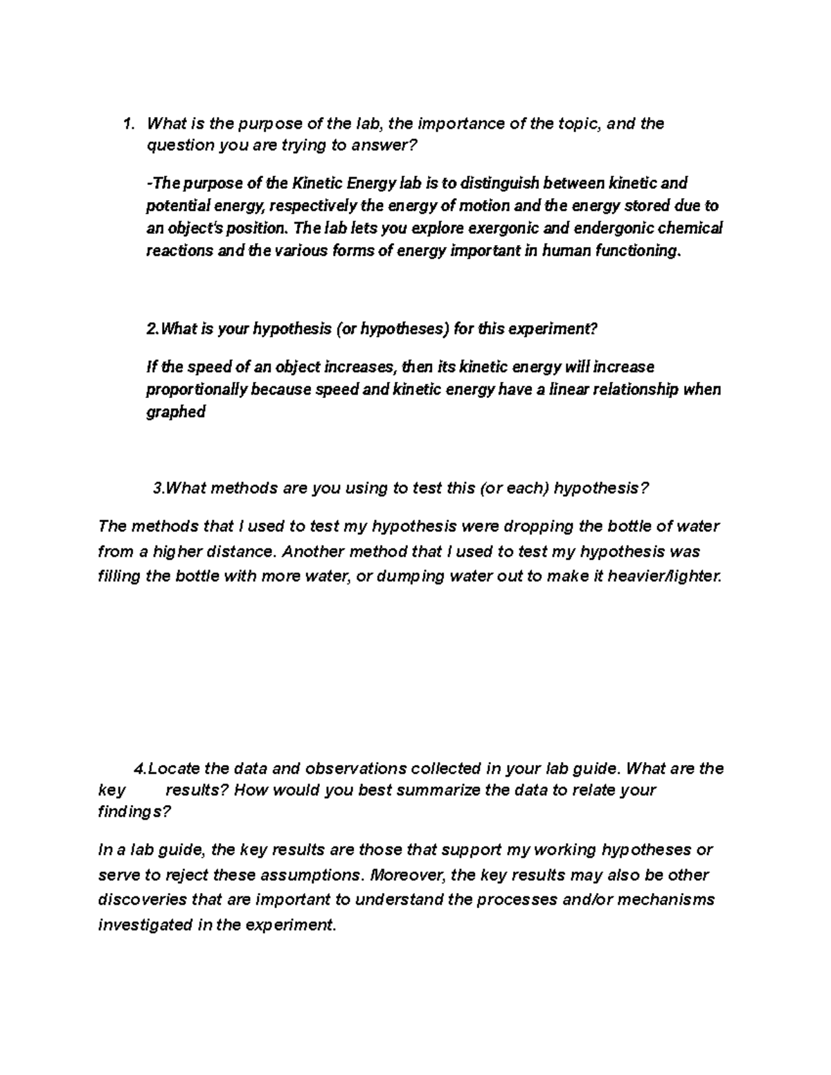 Lab Energy What is the purpose of the lab, the importance of