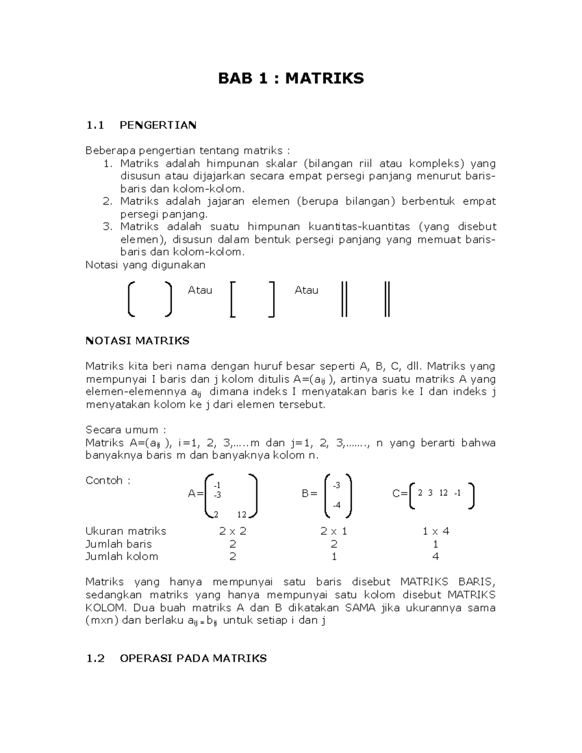 Bab-1-matriks - Matriks adalah himpunan skalar (bilangan riil atau ...