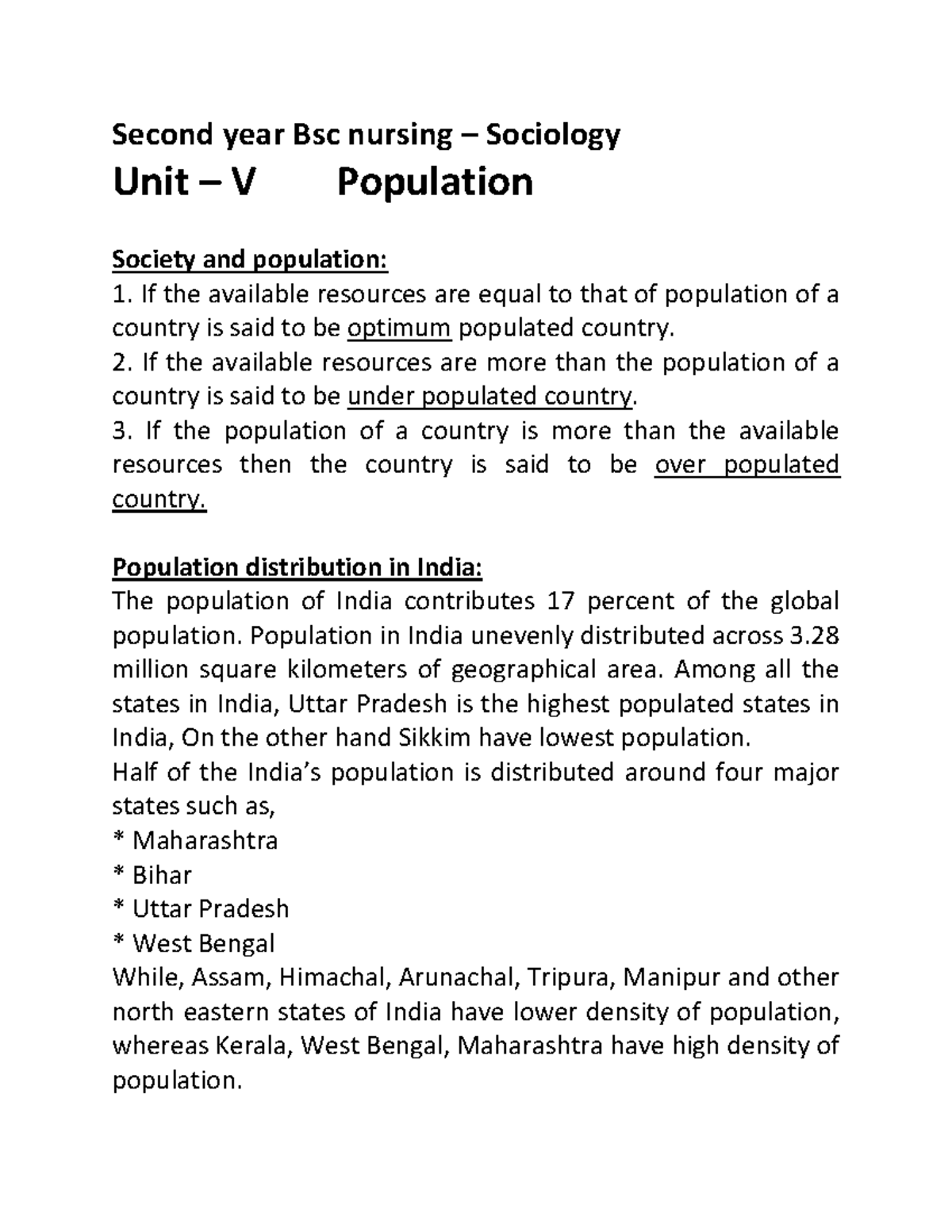 Unit 5 Population, Sociology - Second Year Bsc Nursing – Sociology Unit ...