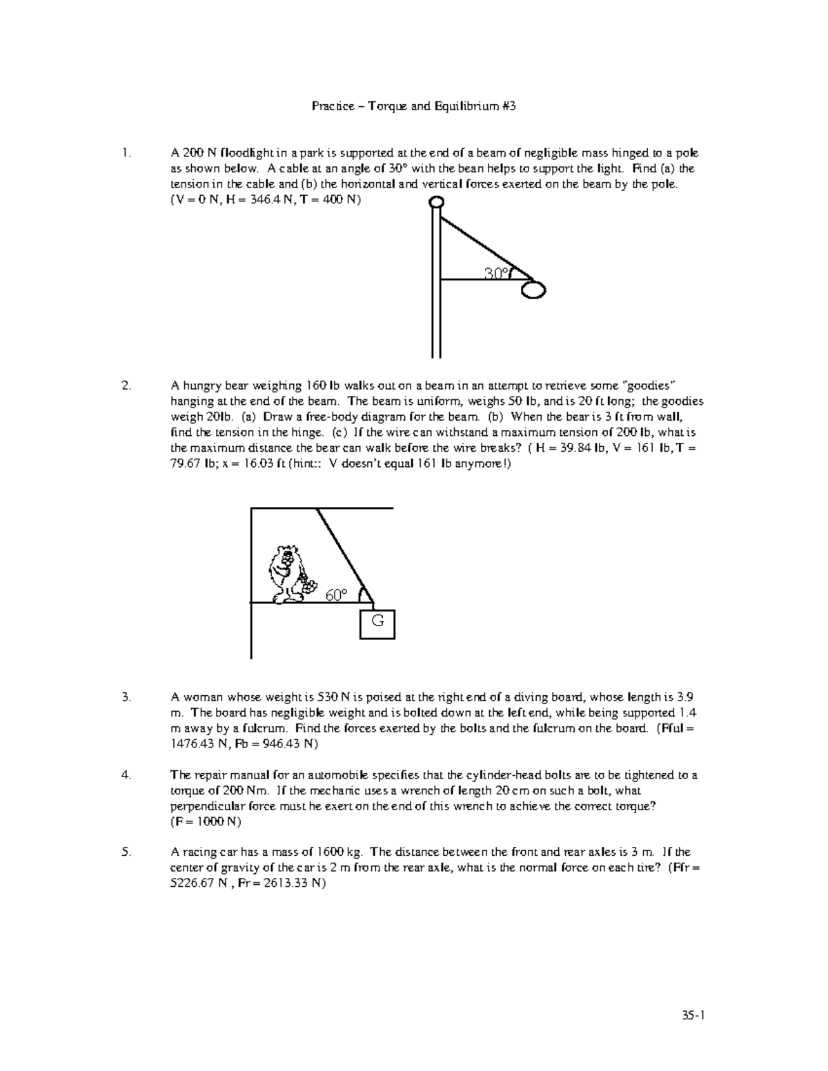 Torque and Equil #3 - Practice Torque and Equilibrium 1. A 200 N ...