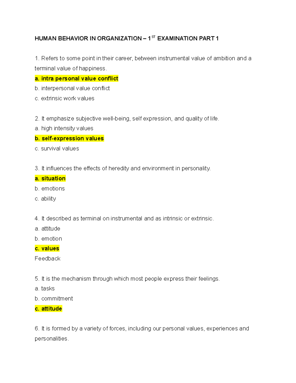Human Behavior IN Organization – 1ST Examination PART 1 - HUMAN ...
