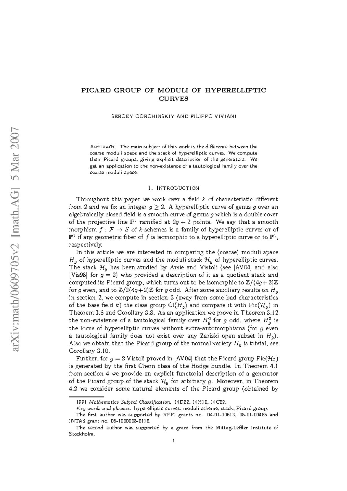 0609705 - Cours - arXiv:math/0609705v2 [math] 5 Mar 2007 PICARD GROUP ...