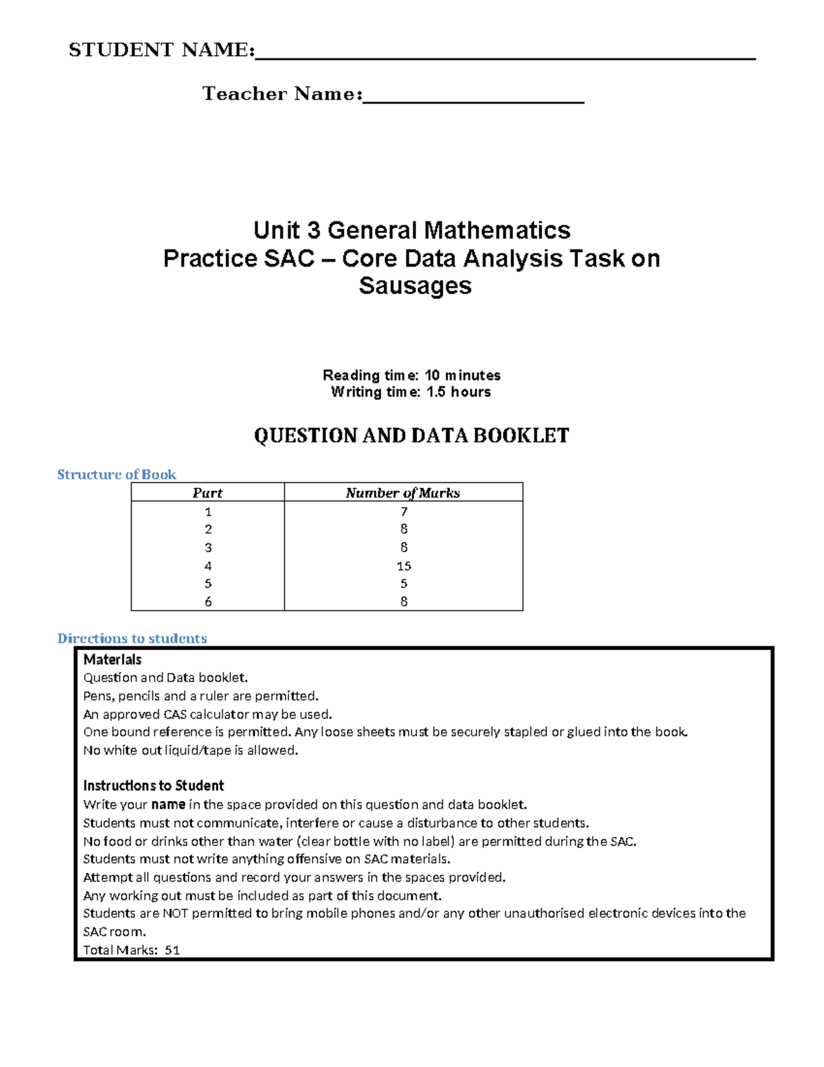 Practice SAC 2 - Sausages Solutions - SAC 1 DATA ANALYSIS SOLUTIONS ...