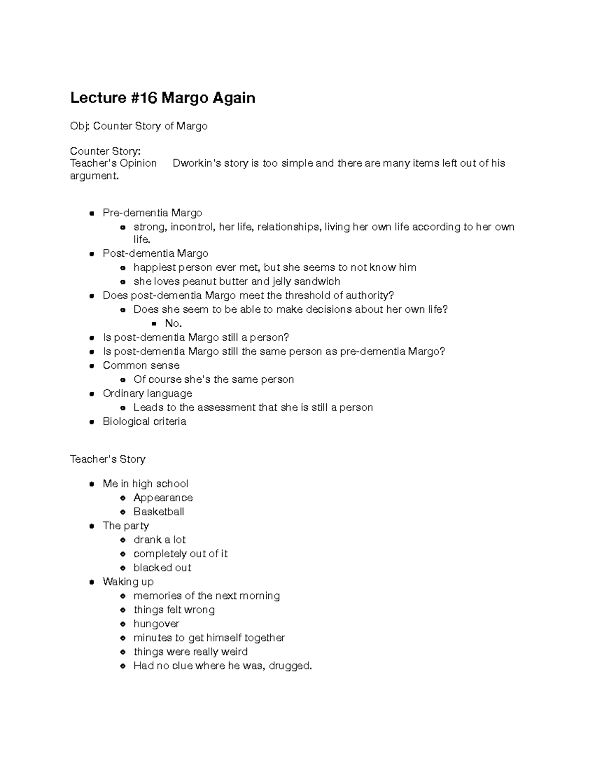 Lecture 16 - Lecture #16 Margo Again Obj: Counter Story of Margo ...
