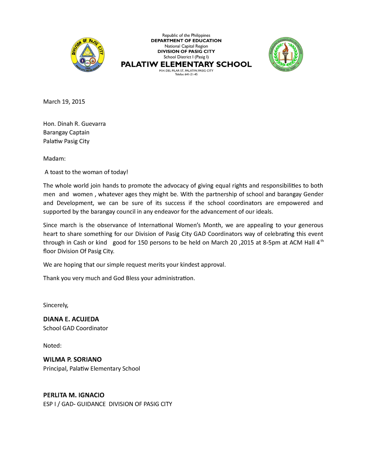 Gad request letter - notes - March 19, 2015 Hon. Dinah R. Guevarra ...