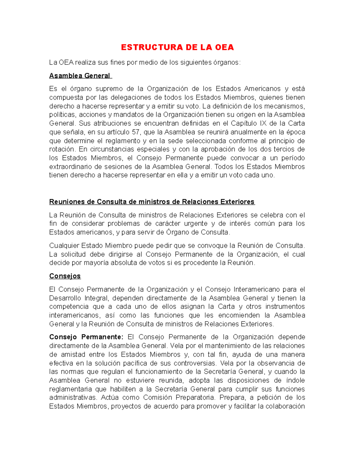 Estructura De La Oea Estructura De La Oea La Oea Realiza Sus Fines