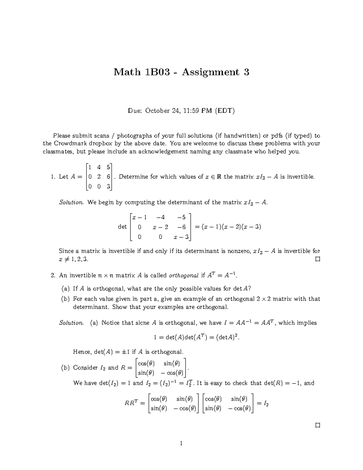 Assignment 3 Solutions - Math 1B03 - Assignment 3 Due: October 24, 11: ...