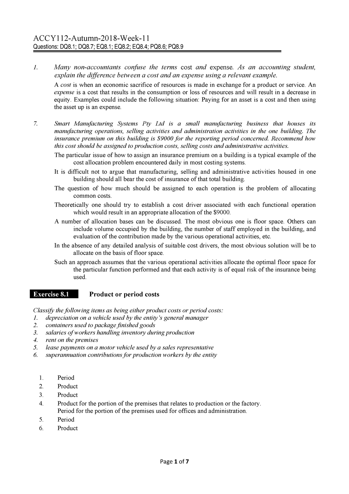 Tutorial Solution Week 11 - ACCY112-Autumn-2018-Week- Questions: DQ8 ...