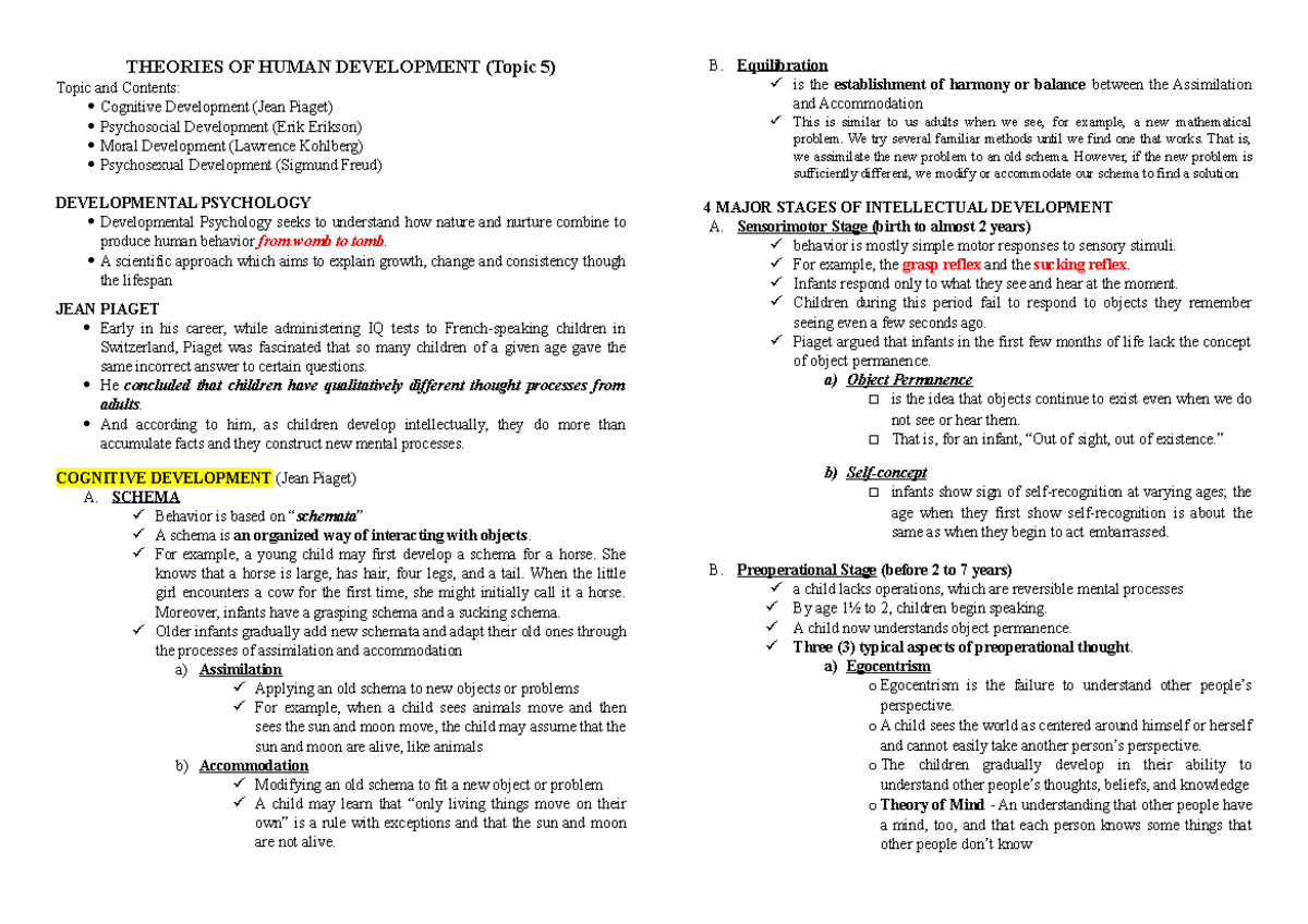 Psych- Topic 5- Tapulan Notes - THEORIES OF HUMAN DEVELOPMENT (Topic 5 ...
