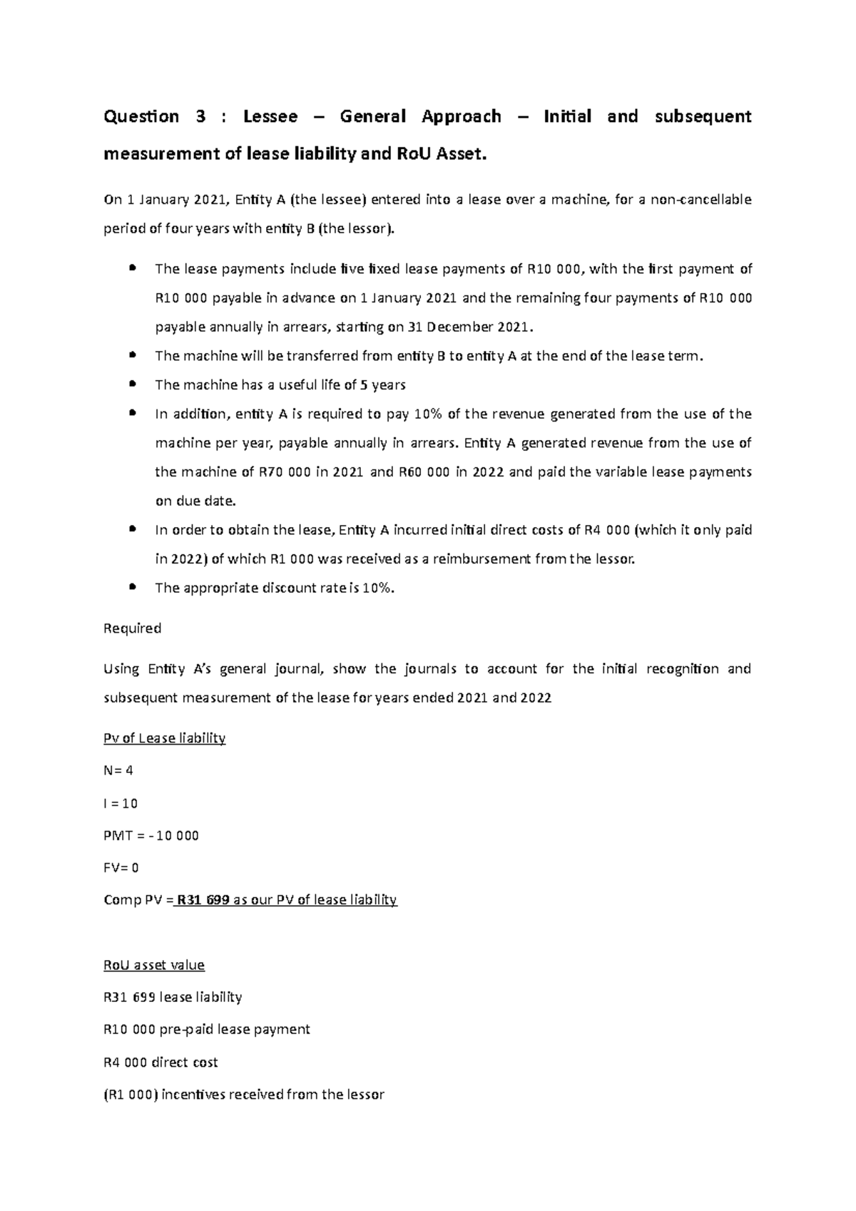 Class Exercise - Initial And Subsiquent Measurement Of ROU Asset And ...